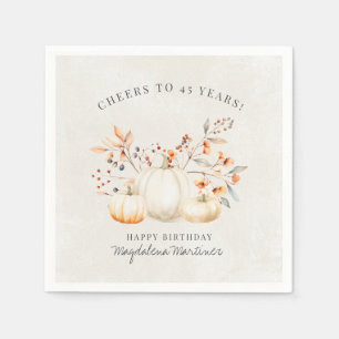 45th Birthday White Pumpkin Fall Leaves Custom Napkin