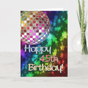 45th birthday with disco ball and rainbow of stars card