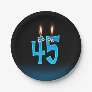 45th Birthday with lit candle numbers Paper Plate