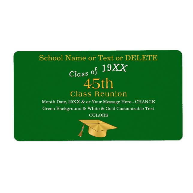 45th Class Reunion Labels, Green and Gold (Front)