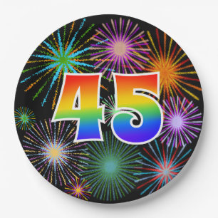 45th Event - Fun, Colourful, Bold, Rainbow 45 Paper Plate