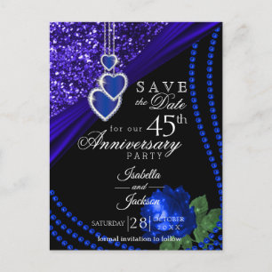 45th Glitter & Rose Anniversary -Save the Date Announcement Postcard