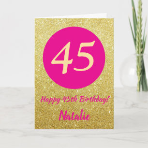 45th Happy Birthday Hot Pink and Gold Glitter Card