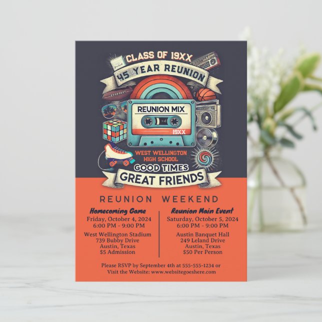 45th High School Reunion Retro 1970s Invitation (Standing Front)