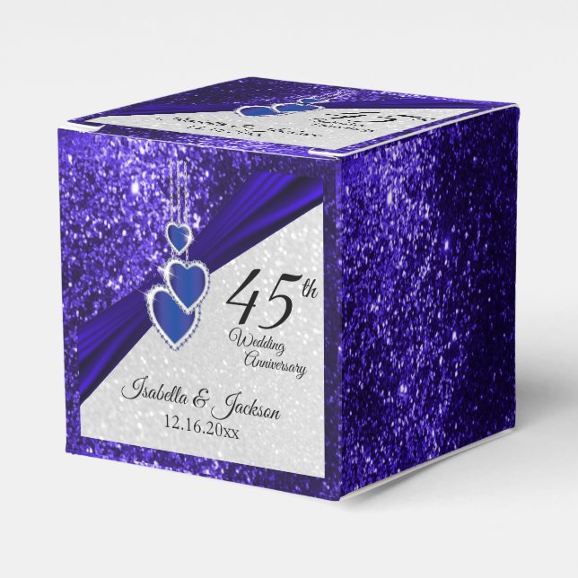 45th or 65th Sapphire Blue Glitter  Anniversary Favour Box (Front Side)