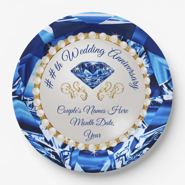 45th or 65th Wedding Anniversary Party Supplies,  Paper Plate (Front)