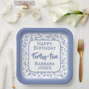 45th Party Random Number Pattern Blue/White Paper Plate