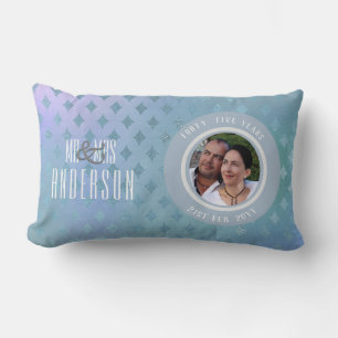 45th PHOTO Wedding Anniversary Modern Blue Silver Lumbar Cushion
