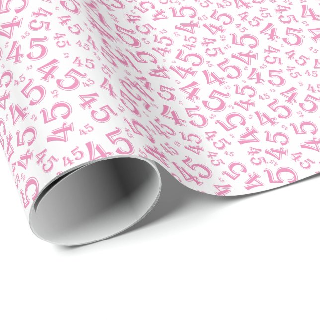 45th Pink/White Birthday Random Number 45 Pattern Wrapping Paper (Roll Corner)