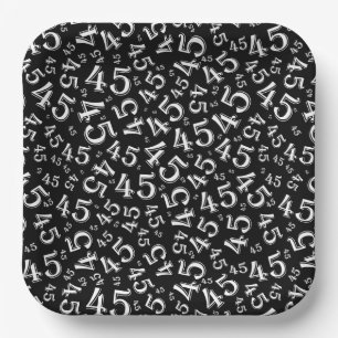 45th Random Number Pattern Black/White Paper Plate