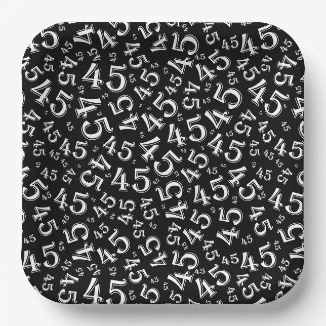 45th Random Number Pattern Black/White Paper Plate (Front)