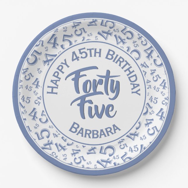 45th Random Number Pattern Blue/White Paper Plate (Front)