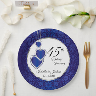 45th Sapphire Anniversary Keepsake Design Paper Plate