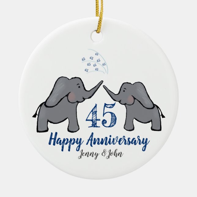 45th sapphire elephant anniversary ceramic tree decoration (Front)