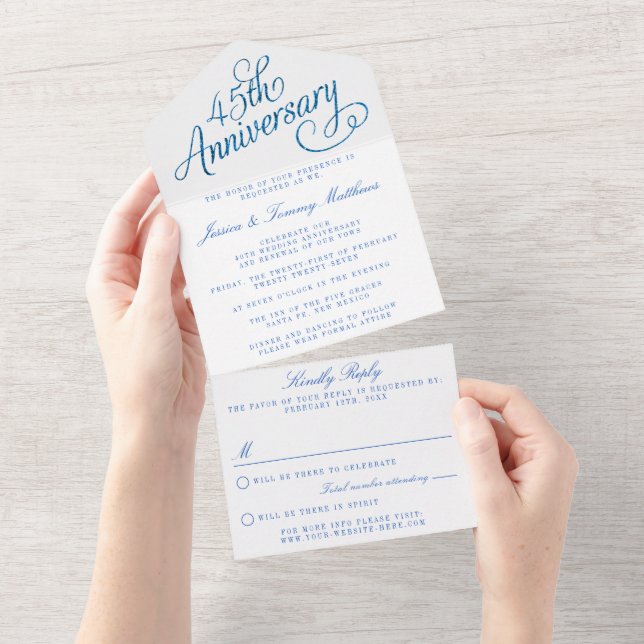 45th Sapphire Wedding Anniversary All In One Invitation (Tearaway)
