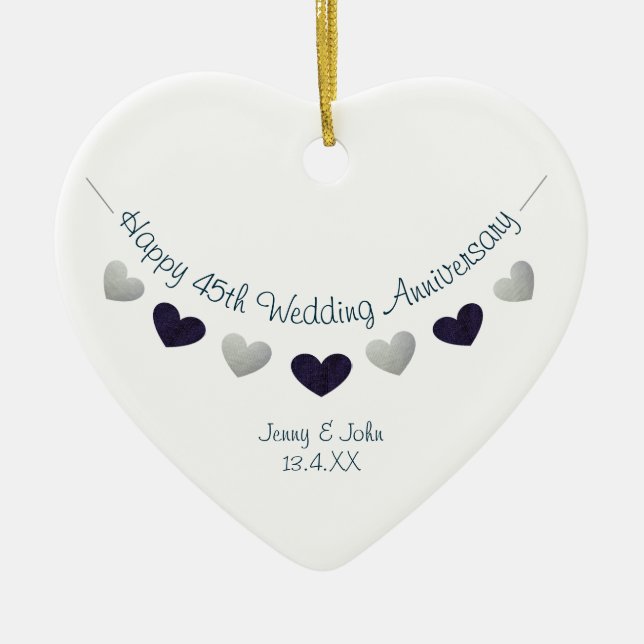 45th sapphire wedding anniversary bunting design ceramic tree decoration (Front)