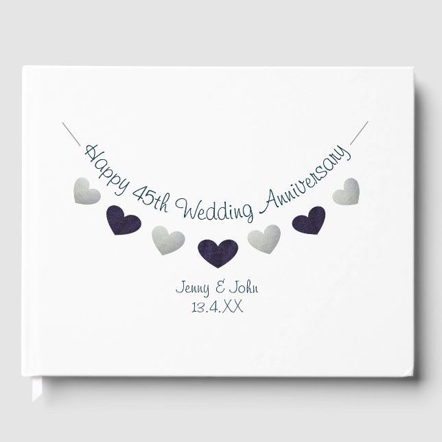 45th sapphire wedding anniversary bunting design guest book (Front)