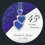 45th Sapphire Wedding Anniversary Design Classic Round Sticker<br><div class="desc">Stickers. Round Labels in a beautiful 45th Sapphire Wedding Anniversary Design, a perfect way to embellishing your products in an unique way. 🥇AN ORIGINAL COPYRIGHT ART DESIGN by Donna Siegrist ONLY AVAILABLE ON ZAZZLE! ✔NOTE: ONLY CHANGE THE TEMPLATE AREAS NEEDED! 😀 If needed, you can remove the text and start...</div>