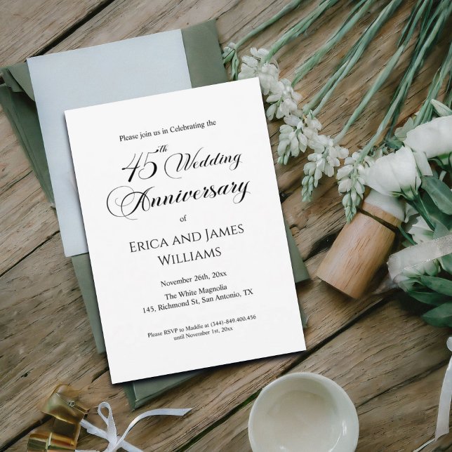 45th Sapphire Wedding Anniversary Elegant Script Invitation (Creator Uploaded)