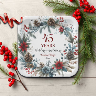 45th Sapphire Wedding Anniversary Elegant Winter Paper Plate
