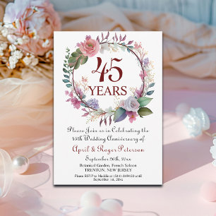 45th Sapphire Wedding Anniversary Floral Invitation