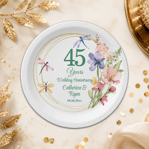 45th Sapphire Wedding Anniversary Gold Frame Paper Plate