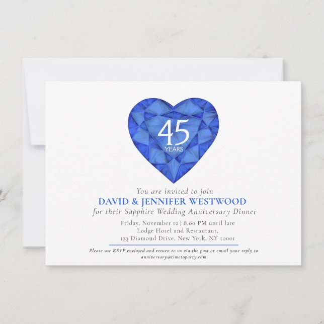 45th Sapphire wedding Anniversary heart photo Invitation (Front)