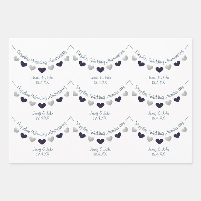 45th sapphire wedding anniversary husband & wife wrapping paper sheet (Front)