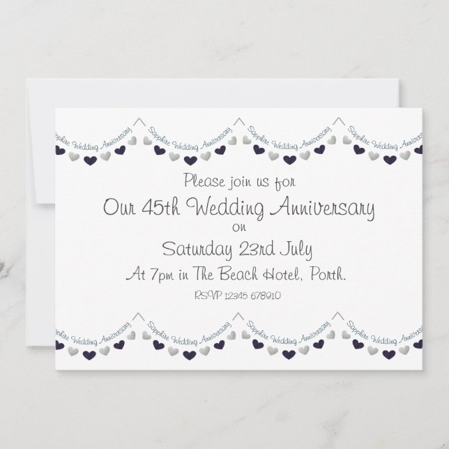 45th Sapphire Wedding Anniversary Invitation (Front)
