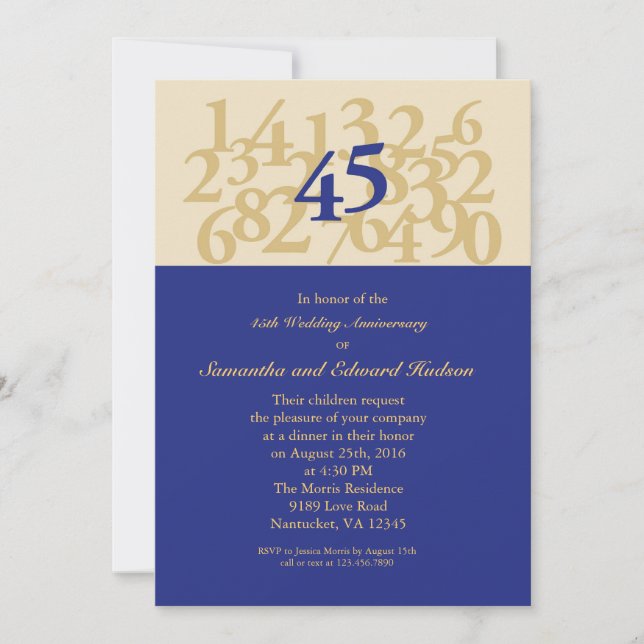 45th Sapphire Wedding Anniversary Invitation (Front)
