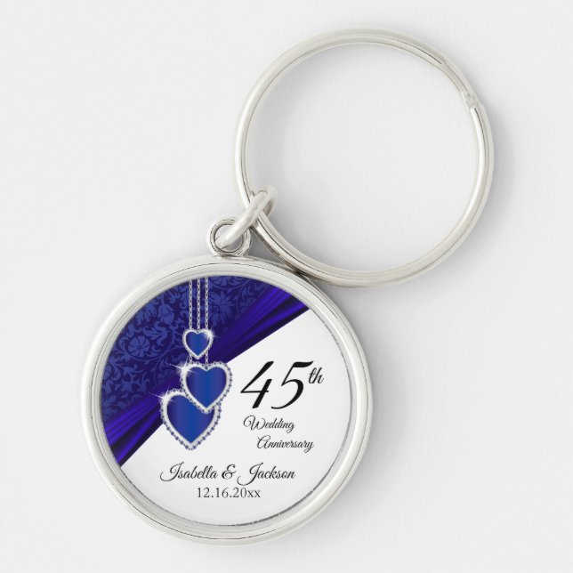 45th Sapphire Wedding Anniversary Keepsake Key Ring (Front)