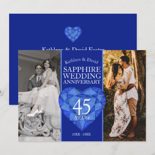 45th sapphire wedding anniversary now then photo invitation