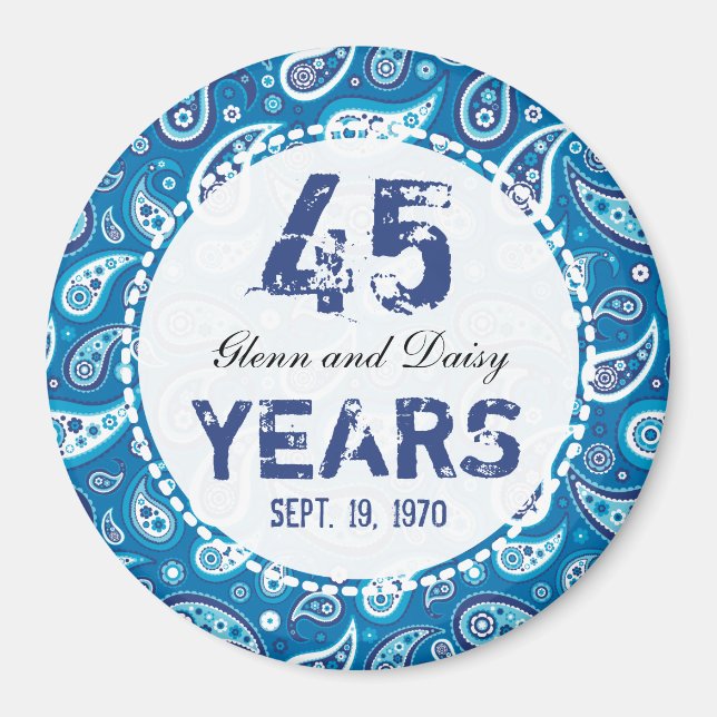 45th Sapphire Wedding Anniversary Paisley Pattern Magnet (Front)