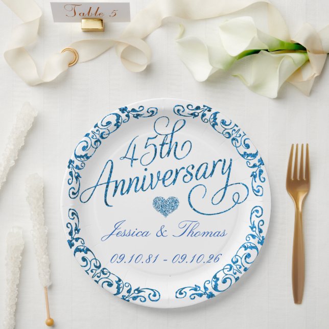 45th Sapphire Wedding Anniversary Paper Plate (Wedding)