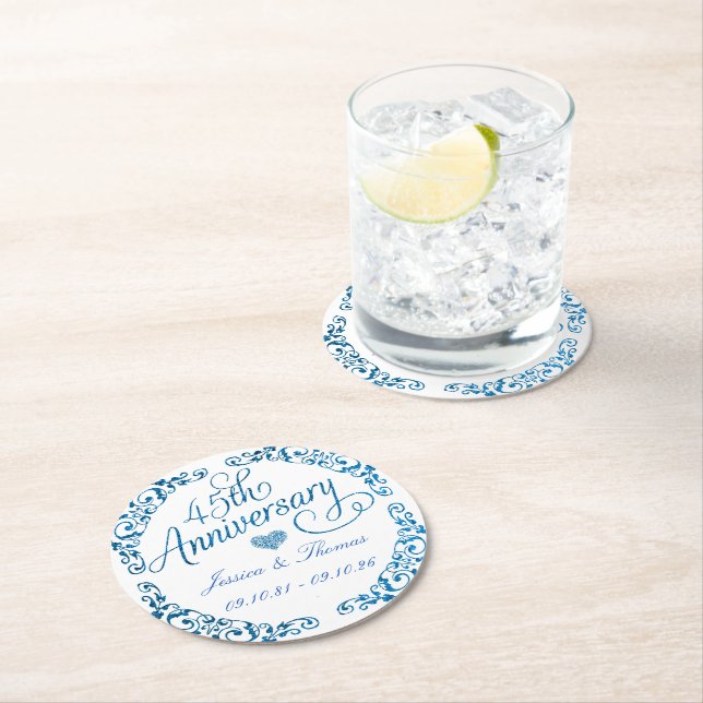 45th Sapphire Wedding Anniversary Round Paper Coaster (Insitu)