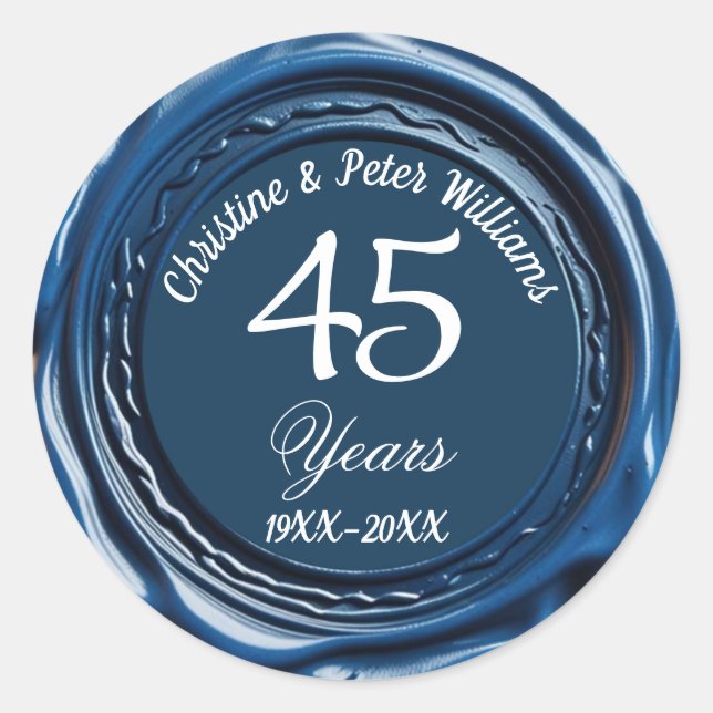 45th Sapphire Wedding Blue Wax Seal Sticker (Front)
