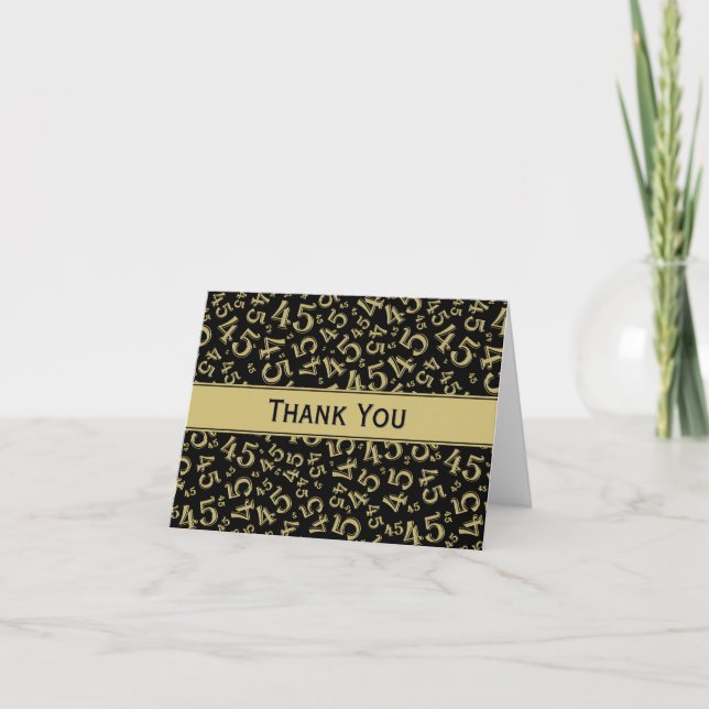 45th "Thank you!" Black/Gold Random Number Pattern Thank You Card (Front)