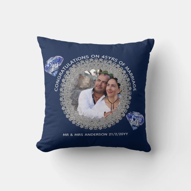45th Wedding Anniversary - ADD PHOTO Sapphire Blue Cushion (Front)