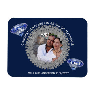 45th Wedding Anniversary - ADD PHOTO Sapphire Blue Magnet