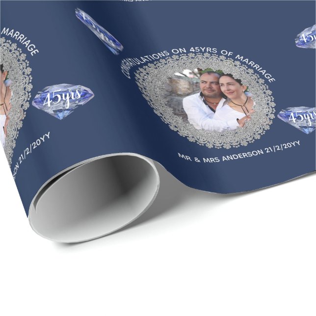 45th Wedding Anniversary - ADD PHOTO Sapphire Blue Wrapping Paper (Roll Corner)