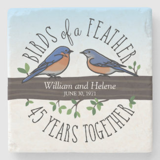 45th Wedding Anniversary, Bluebirds of a Feather Stone Coaster