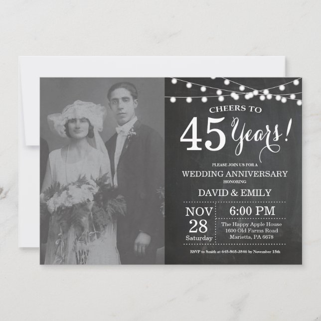 45th Wedding Anniversary Chalkboard Photo Invitation (Front)