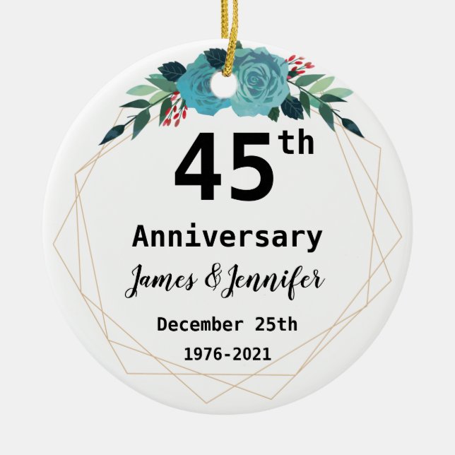 45th Wedding Anniversary Custom Names and Year Ceramic Tree Decoration (Front)