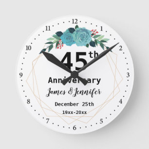 45th Wedding Anniversary Custom Names and Year Round Clock
