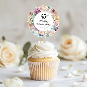 45th Wedding Anniversary Elegant Script Floral Classic Round Sticker