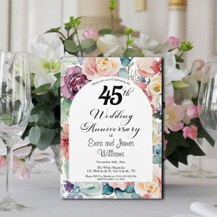 45th Wedding Anniversary Elegant Script Floral Invitation