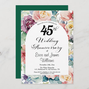 45th Wedding Anniversary Elegant Script Floral Invitation
