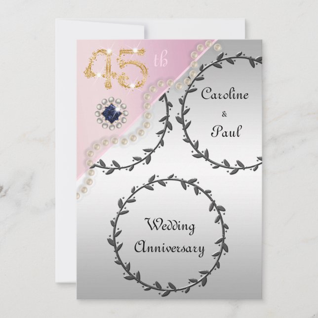 45th Wedding Anniversary Embossed Silver Rose Gold Invitation (Front)
