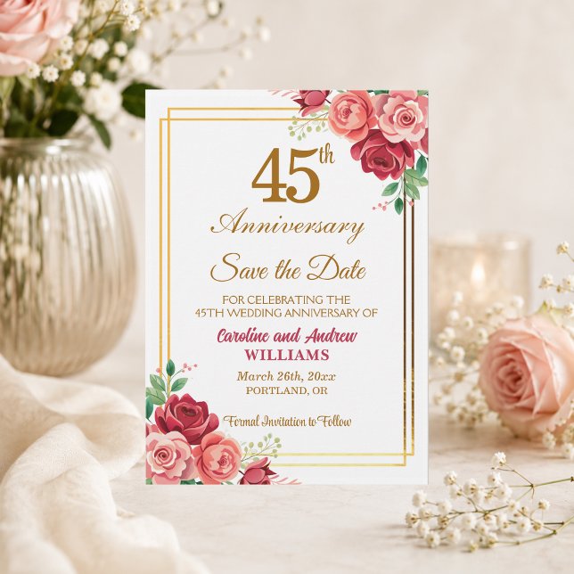 45th Wedding Anniversary Gold Frame Floral  Save The Date (Creator Uploaded)