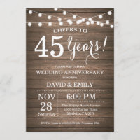 45th Wedding Anniversary Invitation Rustic Wood